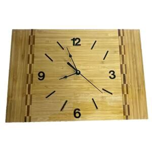 Cutting Board Wall Clock Inlaid Wood 12" X 8" Inches Hand Crafted WORKS Great